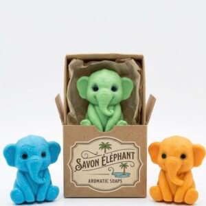 Cute Animal Shape Handmade Soap 60g, Gentle Moisturizing Skin-Friendly Bath Soap for Kids & Babies, Fun Bathing Gift for Birthday Return Gifts, Special Occasions, Pack of 3(SAVON ELEPHANT)