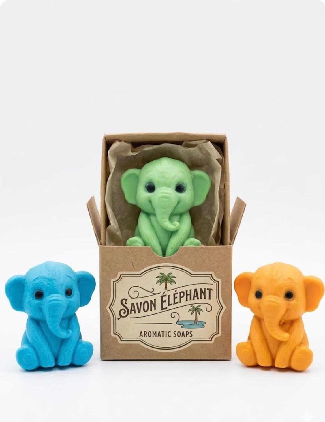 Cute Animal Shape Handmade Soap 60g, Gentle Moisturizing Skin-Friendly Bath Soap for Kids & Babies, Fun Bathing Gift for Birthday Return Gifts, Special Occasions, Pack of 3(SAVON ELEPHANT)